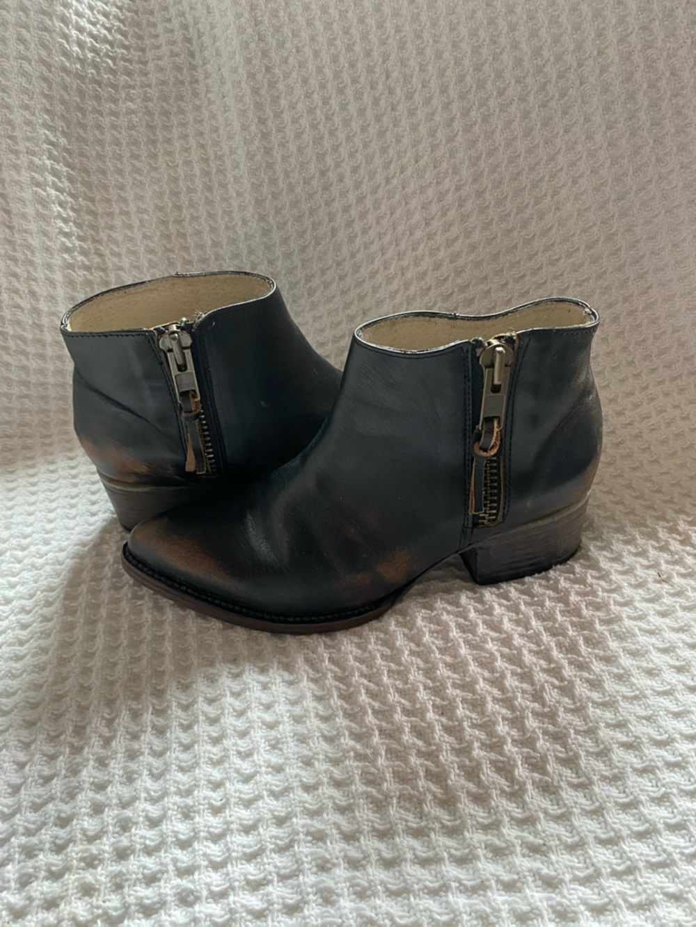 freebird Black Leather Ankle Booties with Side Zippers